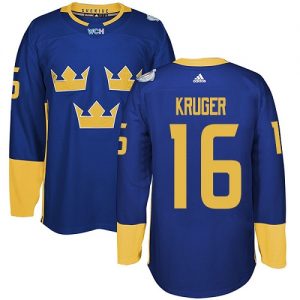 Team Sweden Pelipaita 16 Marcus Kruger Authentic Royal Sininen Vieras 2016 World Cup Jääkiekko pelipaidat