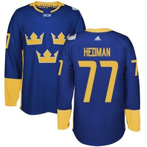 Team Sweden Pelipaita 77 Victor Hedman Authentic Royal Sininen Vieras 2016 World Cup Jääkiekko pelipaidat