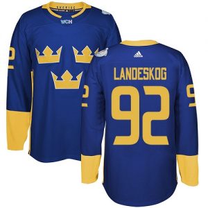 Team Sweden Pelipaita 92 Gabriel Landeskog Authentic Royal Sininen Vieras 2016 World Cup Jääkiekko pelipaidat